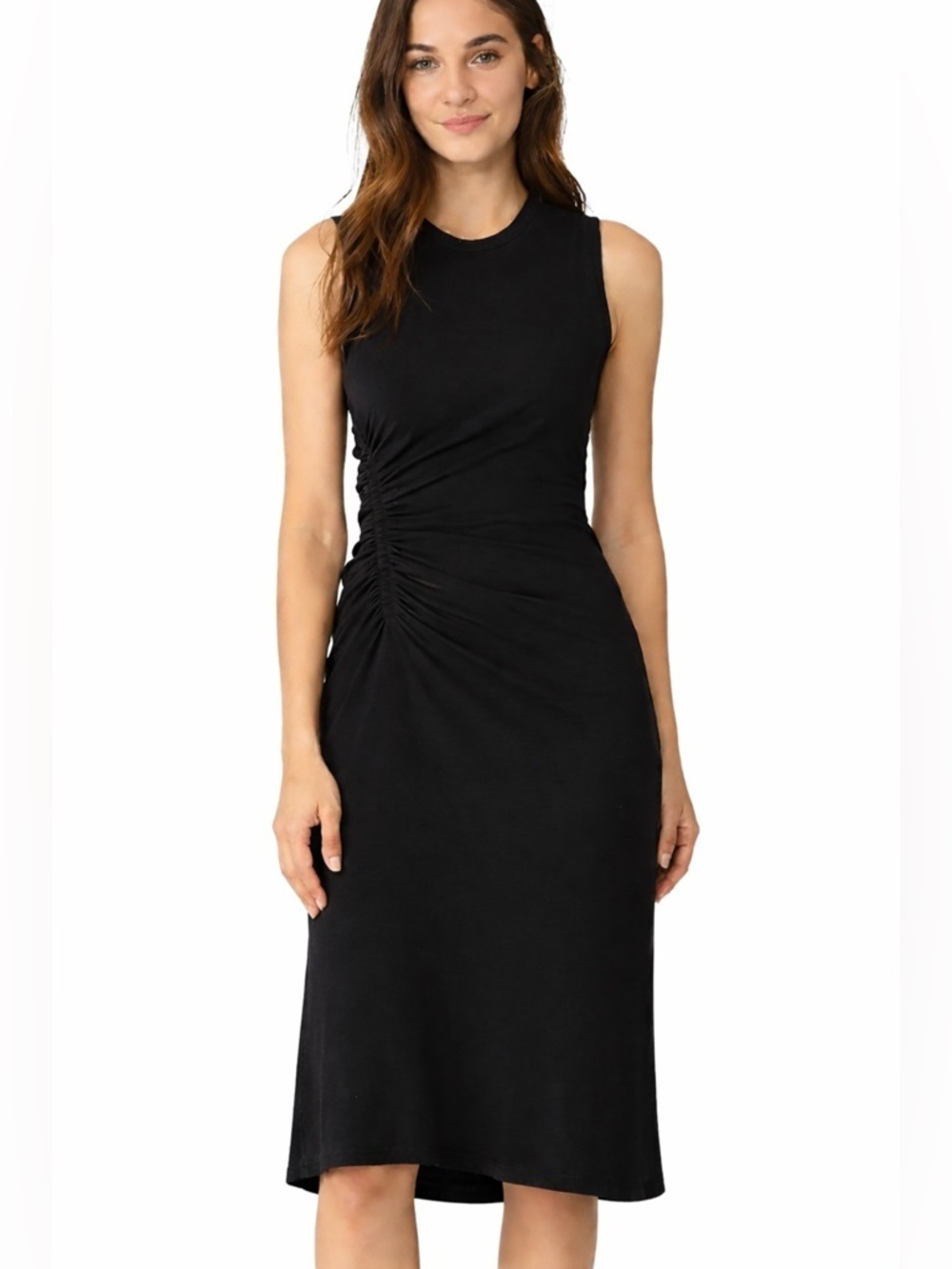 Standard James Perse Cotton Midi Dress Draped Tank Sleeveless Size 3 Large Black